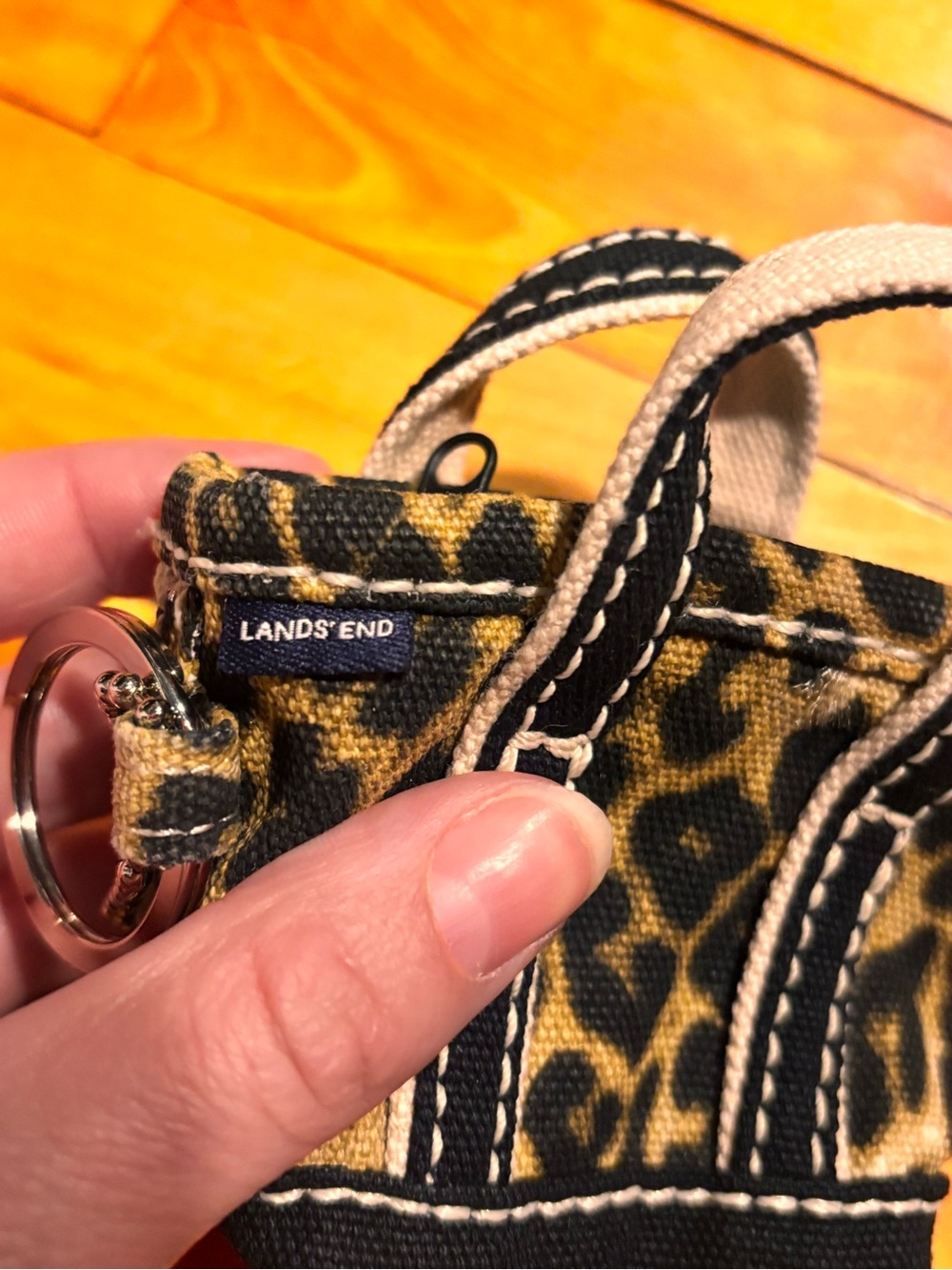 Lands' End Bag Charm/Keychain Leopard Print Mini Tote - Black and Tan